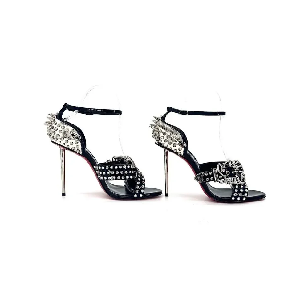 Christian Louboutin Wosandal Pic 100 Silver Spike High Heel Sandals 38.5